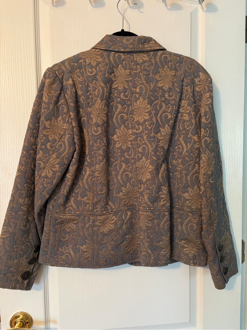 Chico's Taupe and Gold Floral Jacquard Blazer